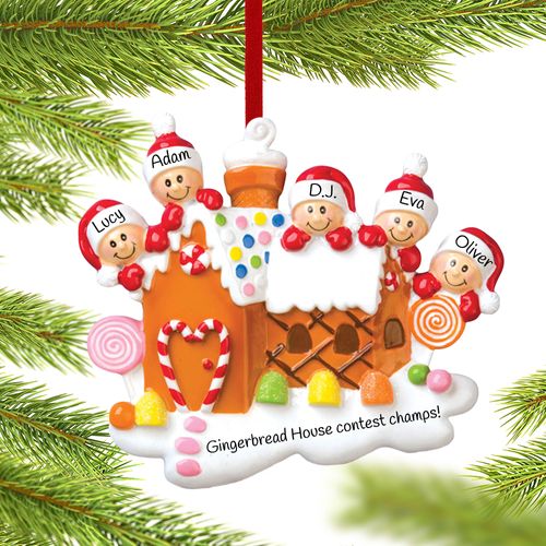 Gingerbread House Family of 5 Ornament