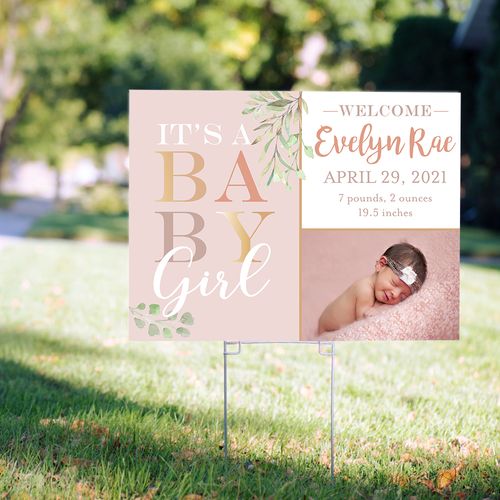 Personalized Baby Girl Birth Announcement Yard Sign