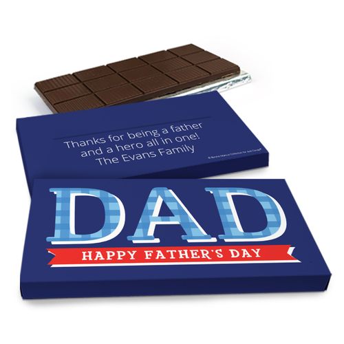 Deluxe Personalized Father's Day Plaid Chocolate Bar in Gift Box (3oz Bar)