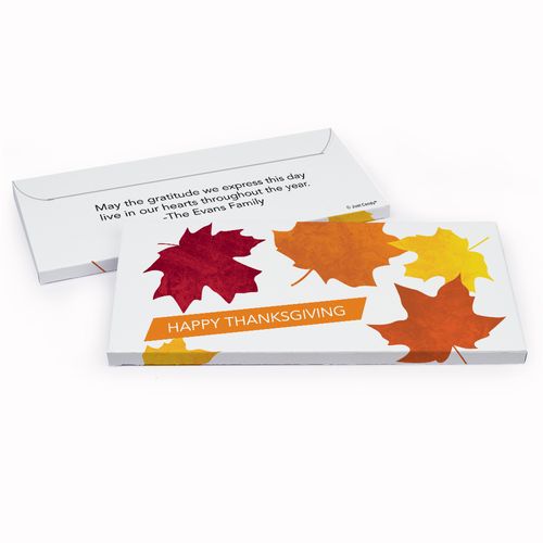 Deluxe Personalized Thanksgiving Fall leaves Chocolate Bar in Gift Box