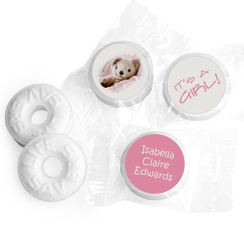 Baby Girl Announcement Personalized Life Savers Mints It's a Girl! Teddy Bear