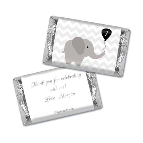 Birthday Personalized Hershey's Miniatures Wrappers Chevron Dots Elephant