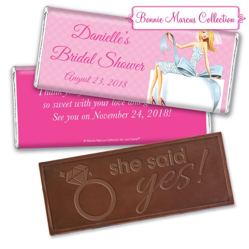 Personalized Bonnie Marcus Bridal Shower Blonde Bride Embossed Chocolate Bar & Wrapper