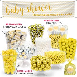 Personalized Baby Shower Yellow Chevron Pattern Deluxe Candy Buffet