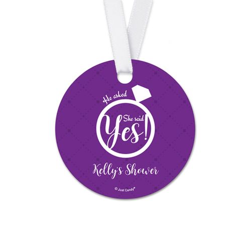 Personalized Round Diamond Ring Bridal Shower Favor Gift Tags (20 Pack)