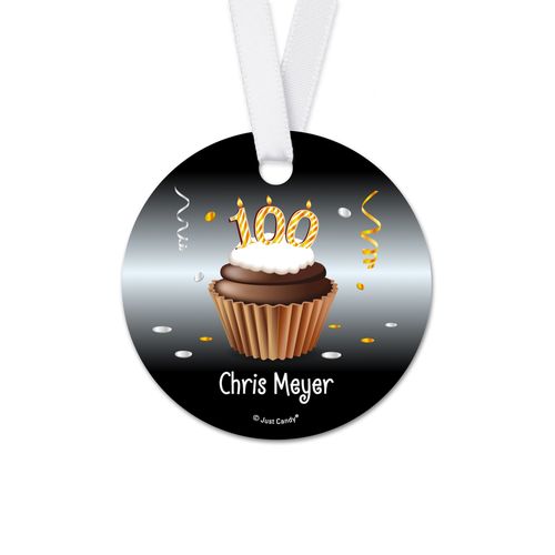 Personalized Round Birthday 100th Birthday Cupcake Favor Gift Tags (20 Pack)