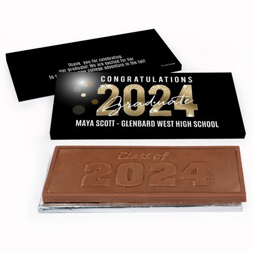 Deluxe Personalized Graduation Black & Gold Embossed Chocolate Bar in Gift Box