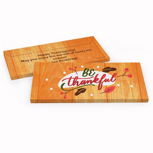 Deluxe Personalized Thanksgiving Be Thankful Chocolate Bar in Gift Box