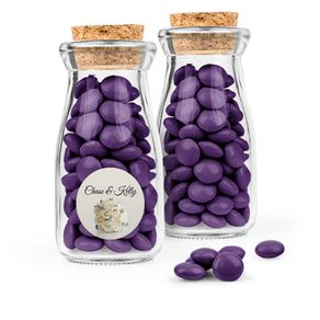 Personalized Rehearsal Dinner Favor Assembled Glass Bottle with Cork Top with Just Candy Milk Chocolate Minis