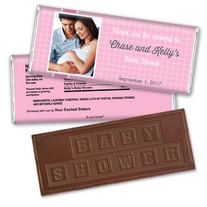 Baby Shower Personalized Embossed Chocolate Bar Gingham Photo