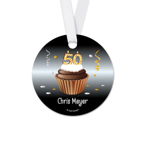 Personalized Round Birthday 50th Birthday Cupcake Favor Gift Tags (20 Pack)
