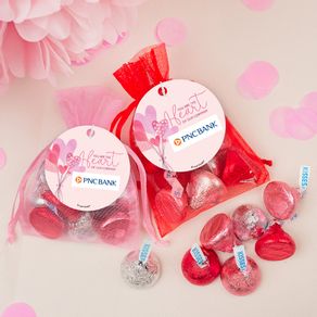 Personalized Valentine's Day Sending Hearts Add Your Logo Hershey's Kisses in Organza Bags with Gift Tag