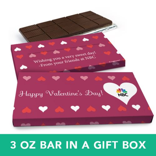 Deluxe Personalized Valentine's Day Add Your Logo Hearts Chocolate Bar in Gift Box (3oz Bar)
