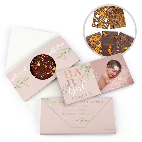 Personalized Birth Announcement Welcome Baby Girl Gourmet Infused Belgian Chocolate Bars (3.5oz)