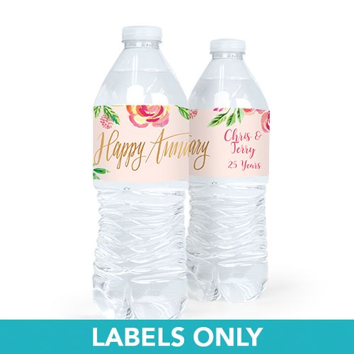 Personalized Anniversary Floral Water Bottle Sticker Labels (5 Labels)