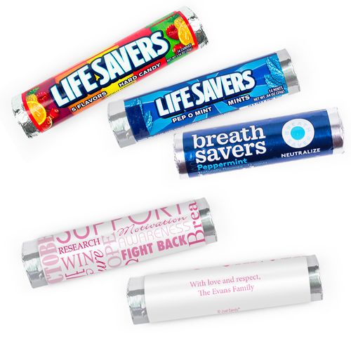 Personalized Breast Cancer Awareness Strength in Words Lifesavers Rolls (20 Rolls)