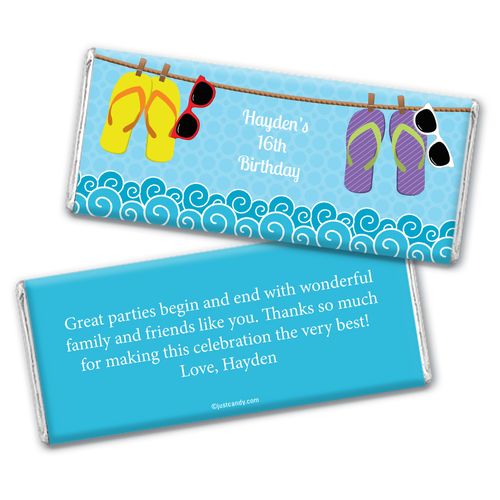 Birthday Personalized Chocolate Bar Wrappers Summer Flip Flop Beach
