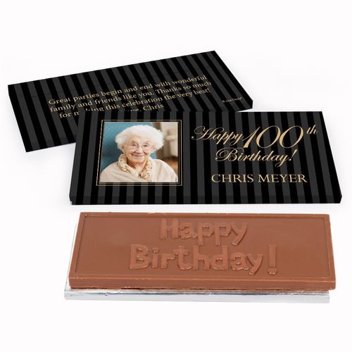 Deluxe Personalized Birthday Photo 100th Chocolate Bar in Gift Box