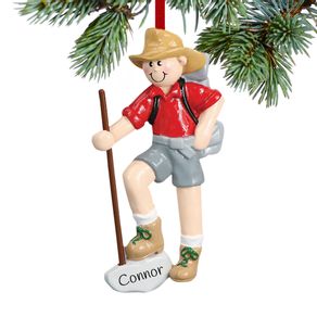 Male Hiker with Walking Stick Ornament