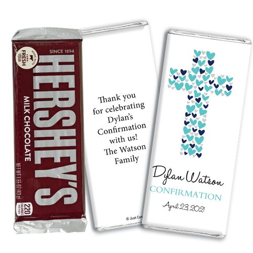 Confirmation Personalized Chocolate Bar Hearts Cross