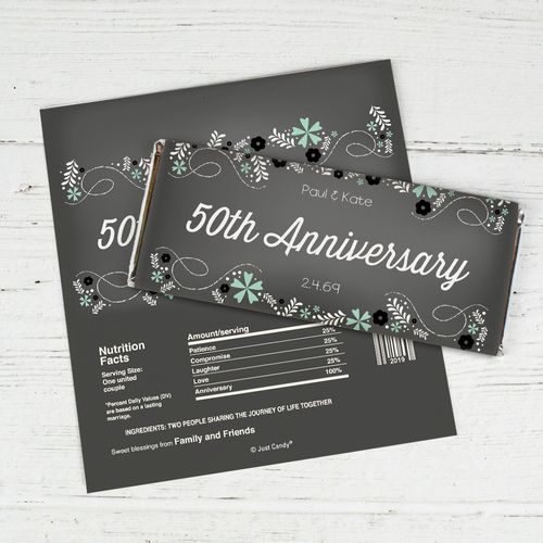 Anniversary Personalized Chocolate Bar Wrappers Flowers & Scrolls