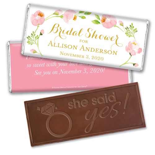 Personalized Bonnie Marcus Bridal Shower Botanical Wreath Embossed Chocolate Bar & Wrapper
