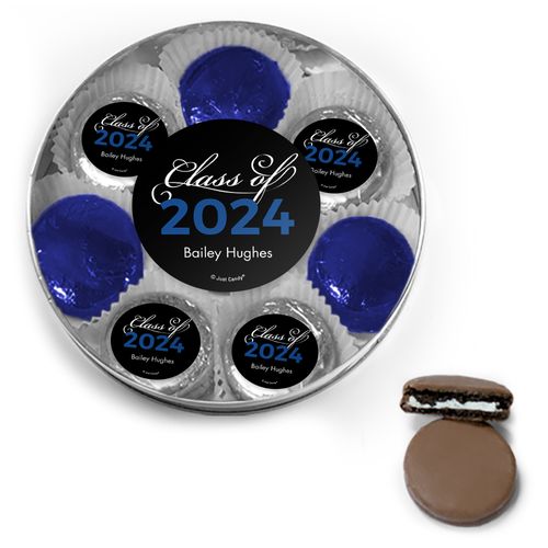 Personalized Graduation Script Chocolate Covered Oreo Cookies Large Silver Plastic Tin