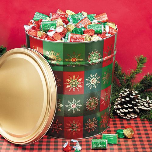 Personalized Hershey's Happy Holidays Mix Glistening Gold Tin - 16 lb