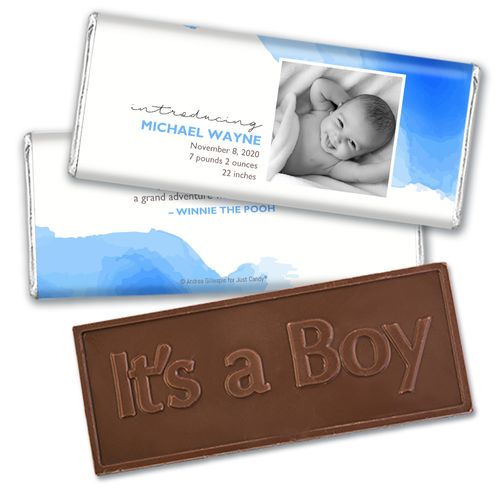 Personalized Elegant Watercolor Baby Boy Birth Announcement Hershey's Embossed Chocolate Bar & Wrapper
