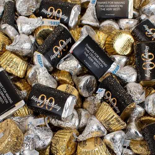 Milestone 90th Elegant Birthday Hershey's Miniatures, Kisses and Reese's Peanut Butter Cups