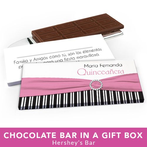 Deluxe Personalized Quinceanera Rayas y el Arco Chocolate Bar in Gift Box