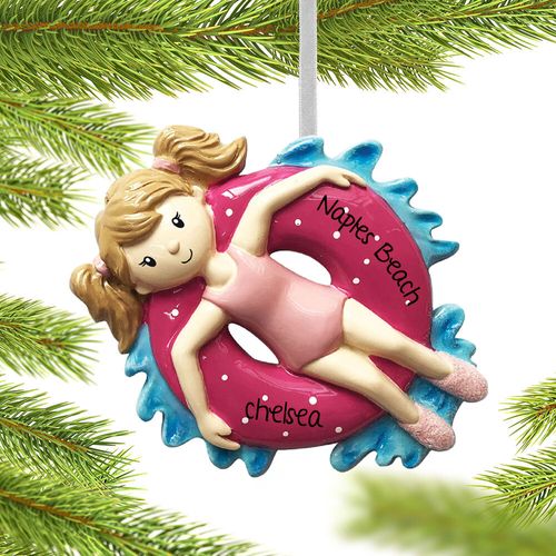 Girl Relaxing on Inner Tube Ornament