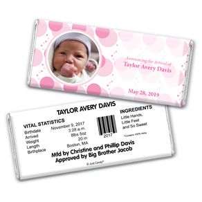 Baby Girl Announcement Personalized Chocolate Bar Wrappers Monogram Polka Dot Photo