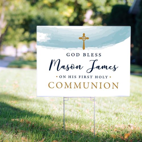 Personalized Communion Yard Sign Watercolor God Bless