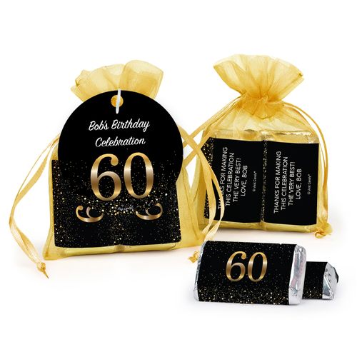 Personalized Elegant 60th Birthday Bash Hershey's Miniatures in Organza Bags with Gift Tag