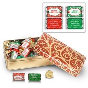 Personalized Golden Swirls 1.25 lb Merry Christmas Hershey's Mix Tin