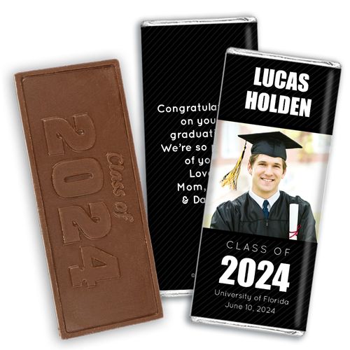 Graduation Personalized Embossed Chocolate Bar Pinstripes Photo