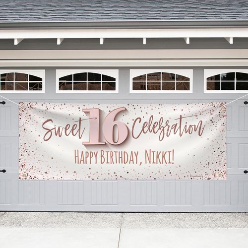 Personalized Birthday Sweet 16 Garage Banner - Spirit Stripes