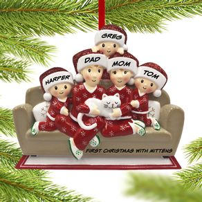 Couch Family of 5 with Cat Ornament