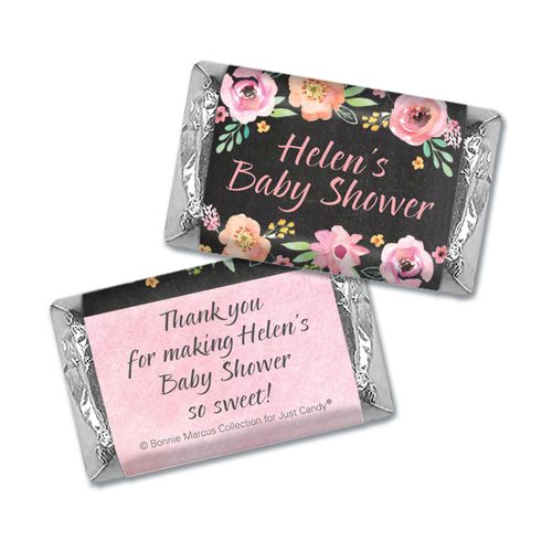 Personalized Bonnie Marcus Baby Shower Watercolor Blossom Wreath Chalkboard Hershey's Miniatures