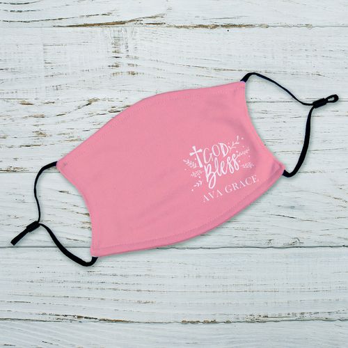 Personalized Adult Face Mask - God Bless Floral Pink
