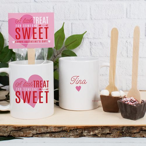 Personalized Valentine's Day Little Treat for Someone Sweet 11oz Mug with Hot Chocolate Spoon