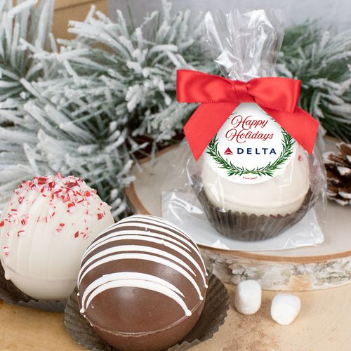 Personalized Christmas Hot Chocolate Bomb - Happy Holidays Winter Greenery
