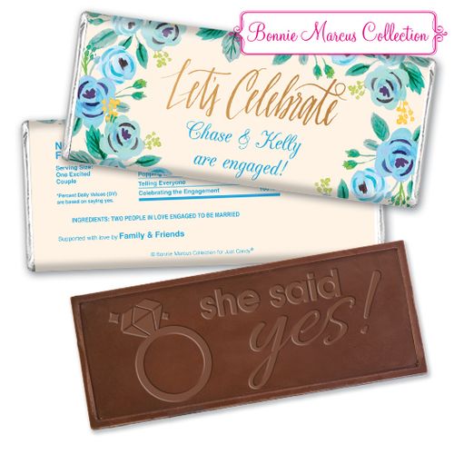 Bonnie Marcus Collection Personalized Embossed Chocolate Bar Chocolate & Wrapper Here's Something Blue Engagement Favors