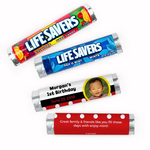 Personalized First Birthday Mickey Mouse Photo Theme Lifesavers Rolls (20 Rolls)