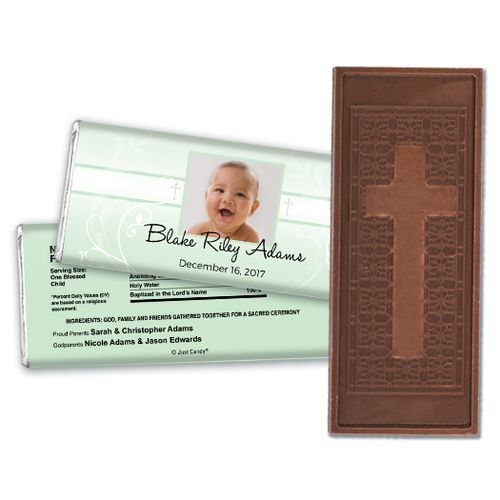 Baptism Personalized Embossed Cross Chocolate Bar Photo, Cross & Scroll