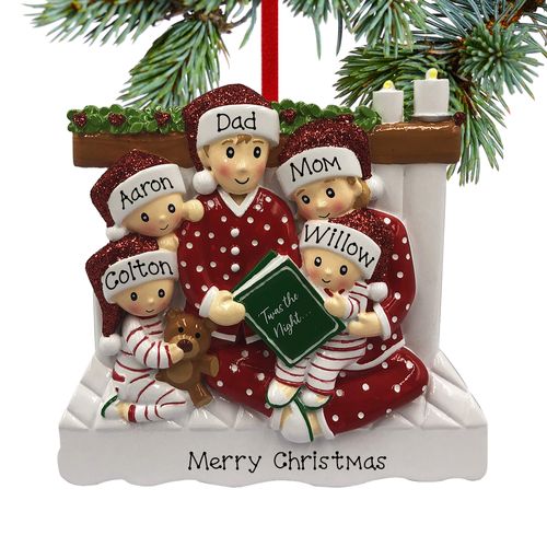 Reading in Bed Family of 5 Ornament