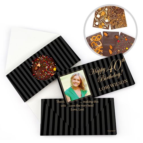 Personalized Milestone Birthday 40th Photo Pinstripes Gourmet Infused Belgian Chocolate Bars (3.5oz)