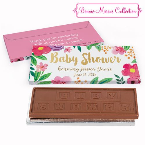 Deluxe Personalized Baby Shower Watercolor Flowers Embossed Chocolate Bar in Gift Box