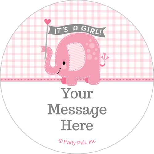 Umbrellaphants Pink Girl Personalized 2" Stickers (20 Stickers)